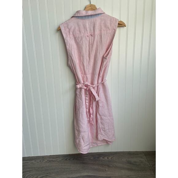 Vineyard Vines Margo Linen Pink Fine Stripe Sleeveless Shirt Dress Sz 14 Coastal - Picture 4 of 6